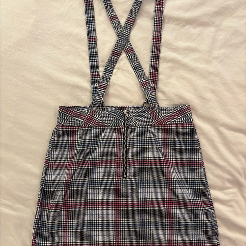 AntiBlue by Bluespice‎ Y2K plaid pinafore miniskirt w Zipper & suspenders Size 5